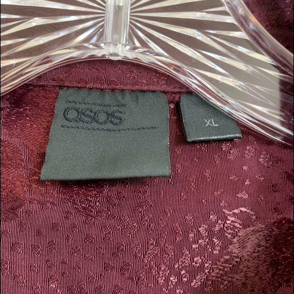 Asos Button Down Burgundy Satin Pattern Black Rib… - image 2